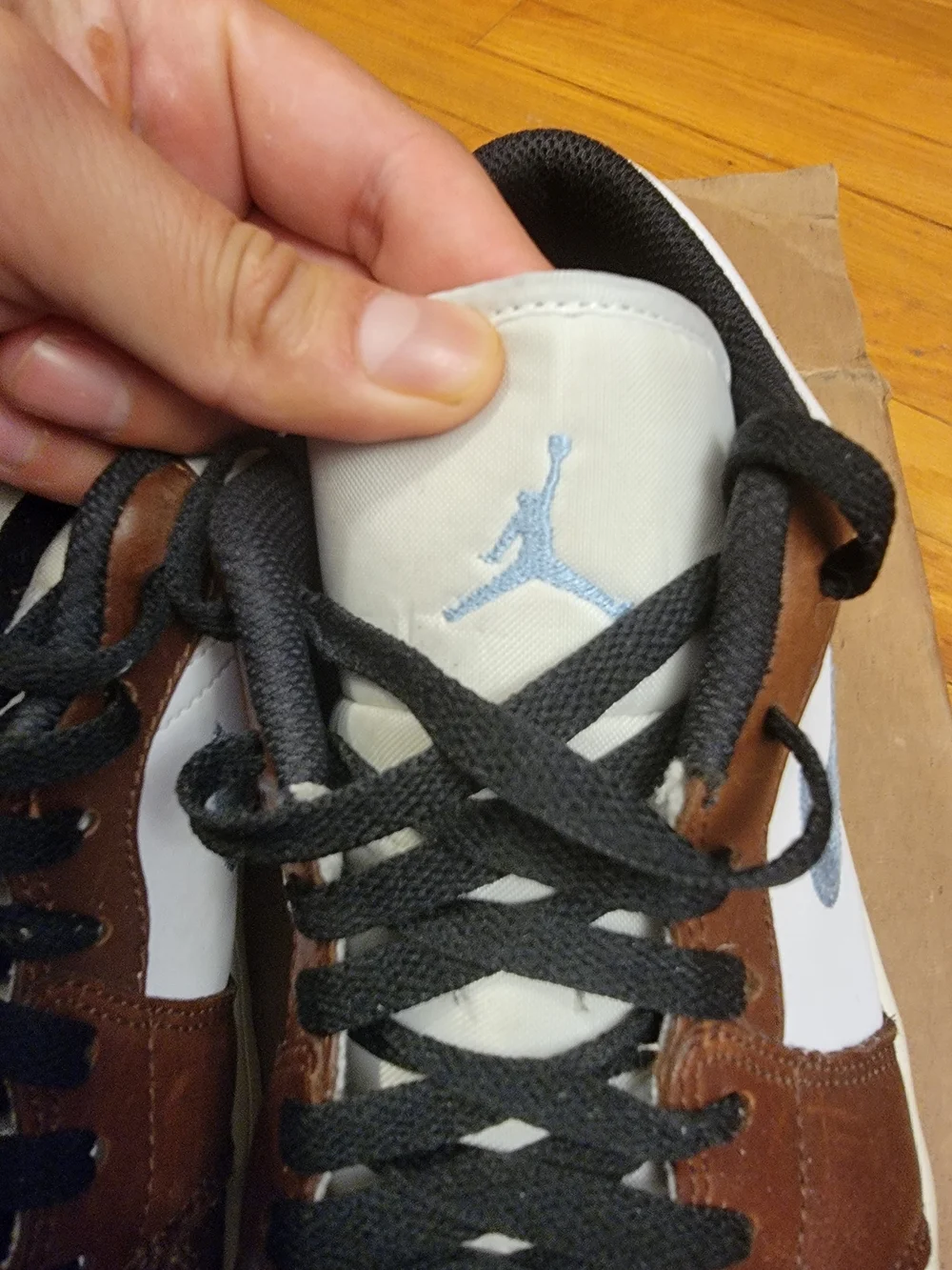 Air Jordan 1 Low Leather Sneakers - White / Brown / Light Blue